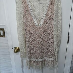 Forever 21 Cream Lace Dress with Fringe